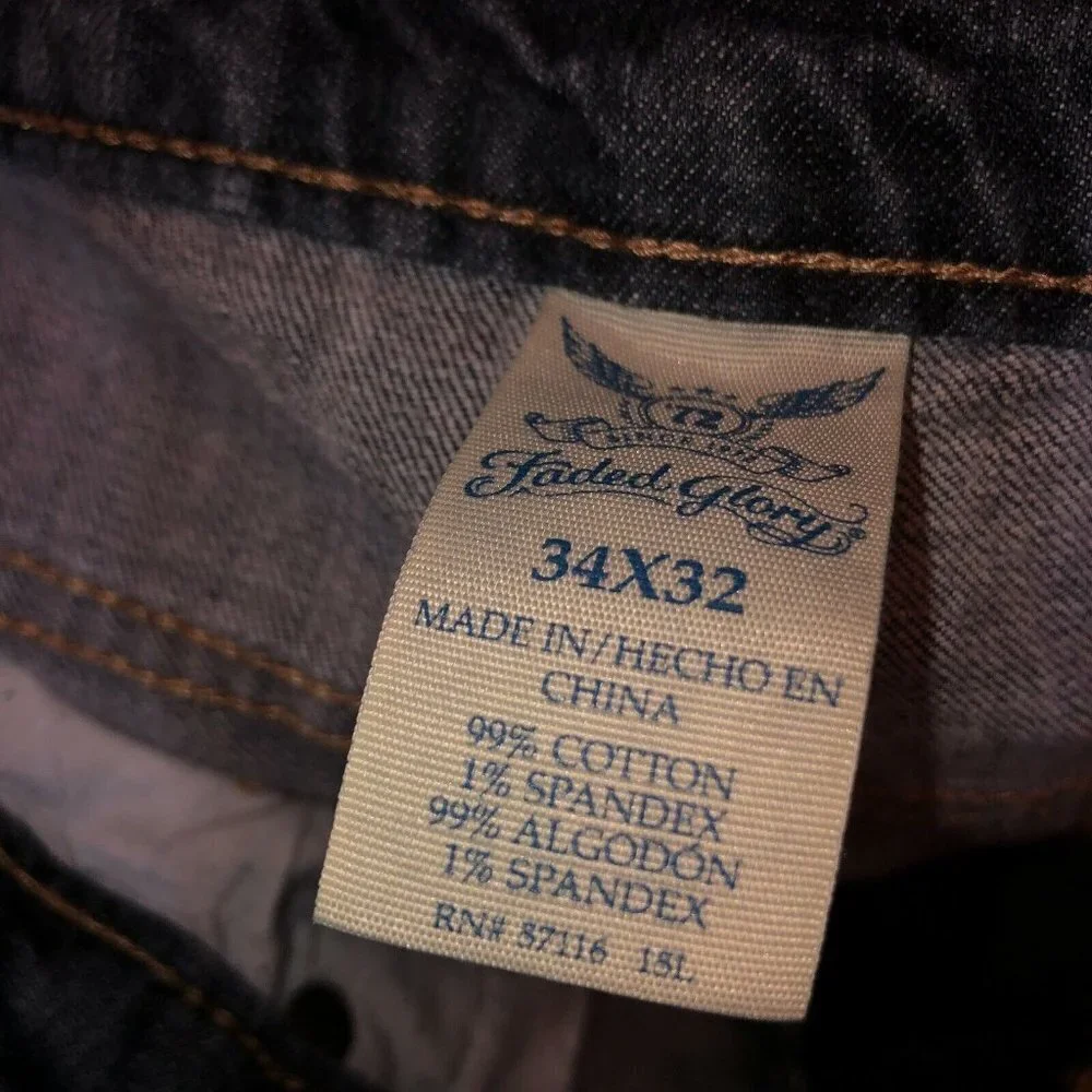 Faded Glory Mens 34 (36) x 32 Medium Wash Blue Pockets Straight Leg Denim Jeans